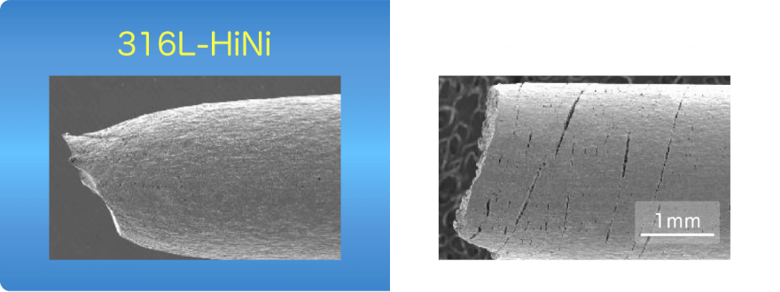 Appearance of test piece after tensile test in gaseous hydrogen at 70 MPa pressure